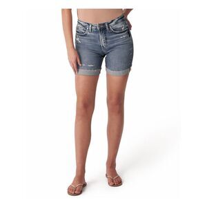 NWT SILVER JEANS CO. Womens High Waist Shorts Blue Raw Hem Juniors 33 Waist